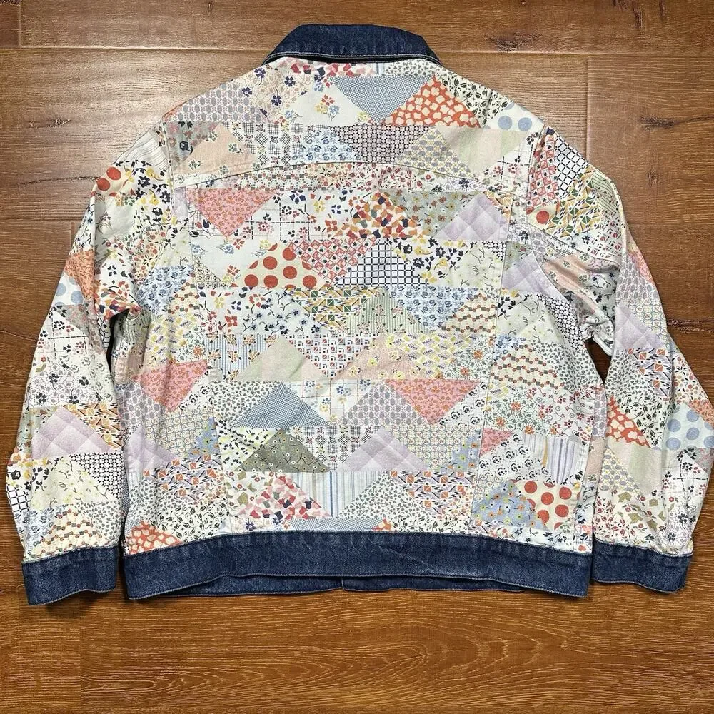 Carleen Quilt Patchwork Trucker Jacket Women XL Floral Motif Denim Retro NWT USA